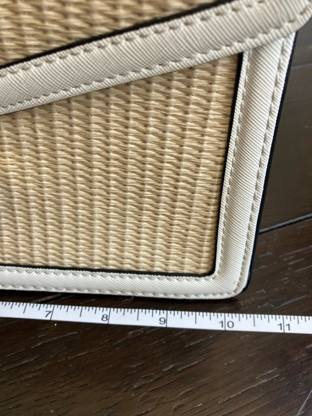 ALDO White-Trim Beige Straw Woven Top-Handle Satchel with Gold Hardware - Picture 10 of 12
